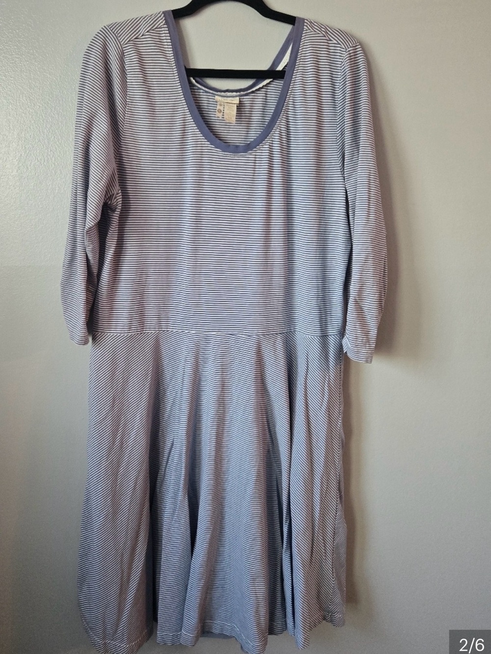 Matilda Jane Blue & White Striped Tulle Hem 3/4 Ruched Sleeve A-Line Dress